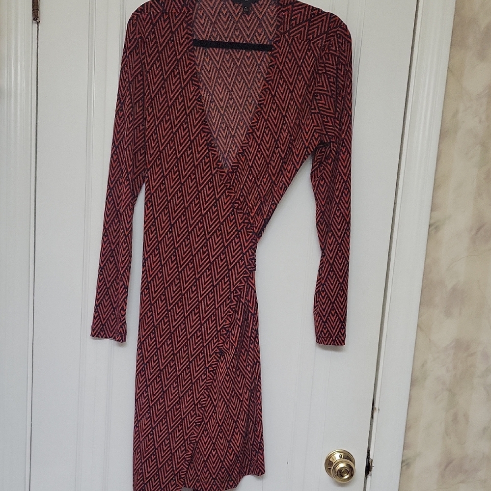 Banana Republic Red and Black Long Sleeve Wrap Dress